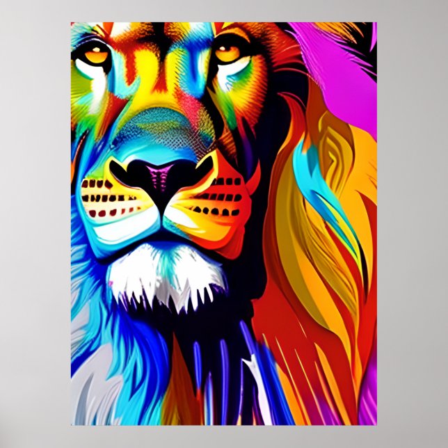 Poster Arte Digital Colorida Lion | Aniversário (Frente)