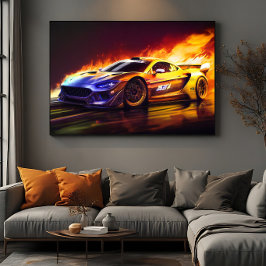 Poster Arte Digital de Carro de Corrida Fogueira