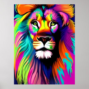 Poster Arte Digital de Leão Colorido