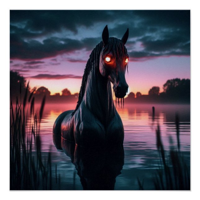 Póster Arte digital de parede de cavalos de água mítica (Frente)