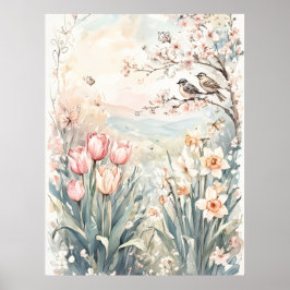 Poster arte digital de parede de primavera pacífica para 
