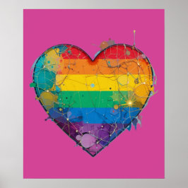 Poster Arte Digital Desenhada à Mão do Coração LGBTQ