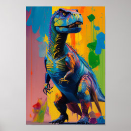 Poster Arte Digital do Dinossauro: Posto T-Rex Brilhante 