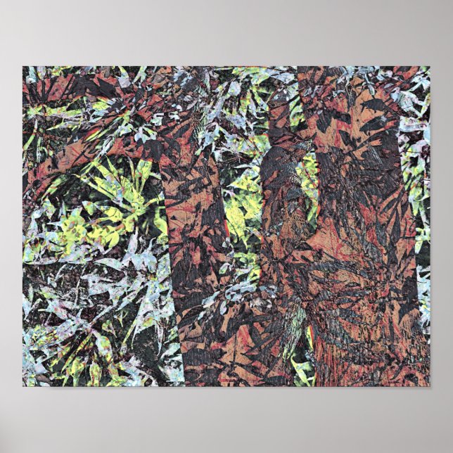 Poster Arte digital do padrão floral com árvore (Frente)