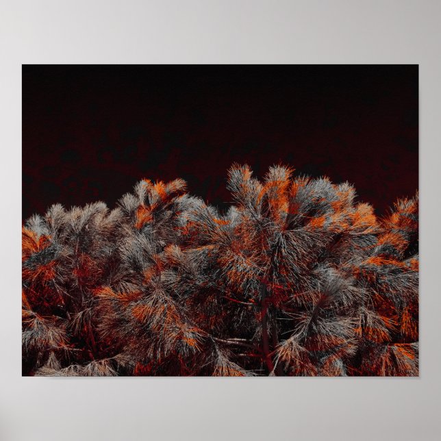Poster Arte digital do pinheiro com manchas cor de laranj (Frente)