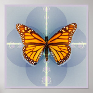 Poster Arte Digital Geométrica da Borboleta Monarca