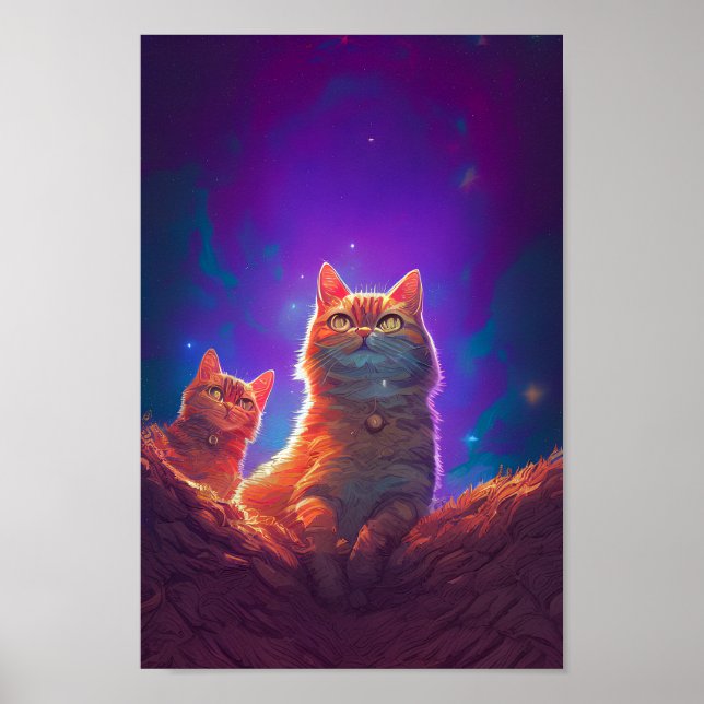 Poster Arte Digital para Amantes de Gato, Starry Night Ca (Frente)