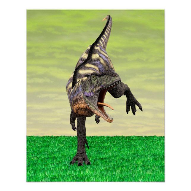 Póster Arte Divertida de Aucasaurus Rugindo Dinossauro Pr (Frente)