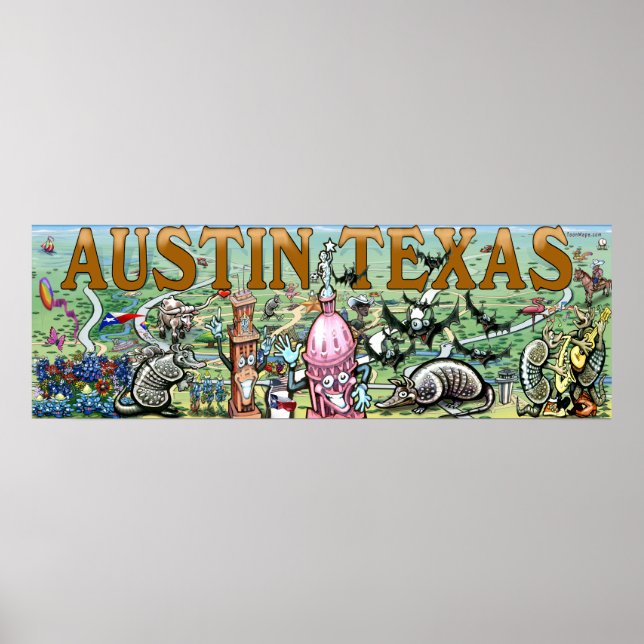 Poster Arte divertida do Austin Texas (Frente)