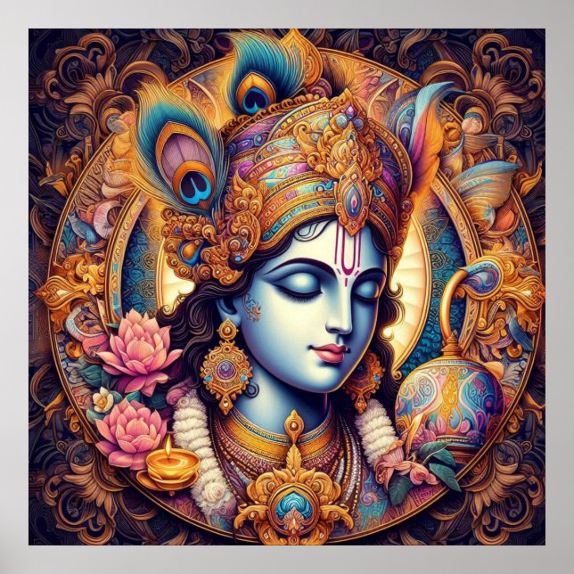 Poster Arte Divina Azul Krishna (Frente)