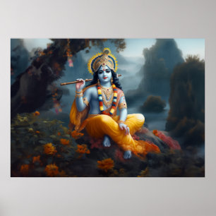 Poster Arte Divina do Senhor Azul Krishna