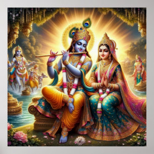 Poster Arte Divina Vibrante Tradicional Radha Krishna
