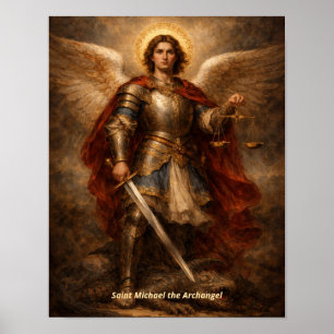 Poster Arte do Arcanjo São Miguel Derrotando o Dragão Dia