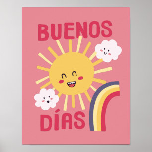 Poster Arte do Berçário do Sol Feliz em Espanhol