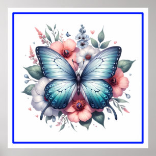 Poster Arte do Buquê Floral de Borboleta Vibrante-96283