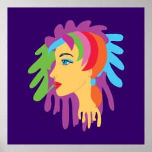 Póster Arte do Cabelo Arco-íris