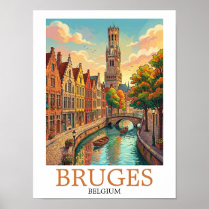 Poster Arte do Canal de Bruges Bélgica Vintage