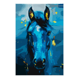Póster Arte do Cavalo Azul Majestoso – Força e Elegância