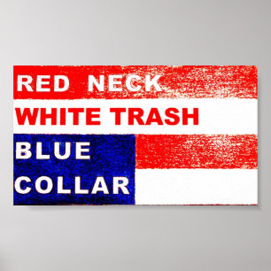 Póster Arte do colarinho azul do lixo branco do campónio