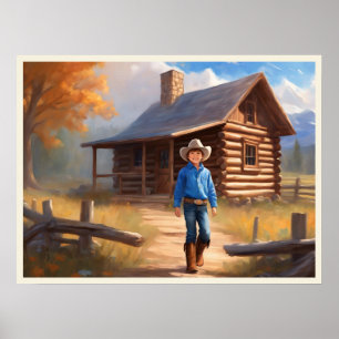 Poster Arte do Cowboy Log Cabin Boy