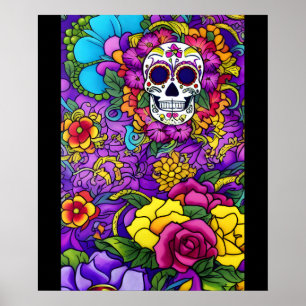 Poster Arte do Crânio do Açúcar - Día de los Muertos Deli