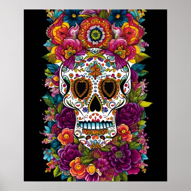 Poster Arte do Crânio do Açúcar - Dia dos Mortos no Méxic (Frente)