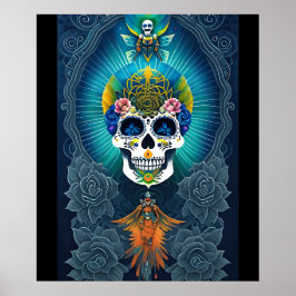 Poster Arte do Crânio do Açúcar - Dia Vibrante dos Mortos