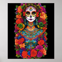 Arte do Crânio do Açúcar - Linda Mulher nas Flores