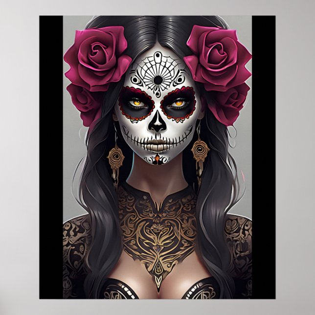 Poster Arte do Crânio do Açúcar - Rosas e Revelação (Frente)