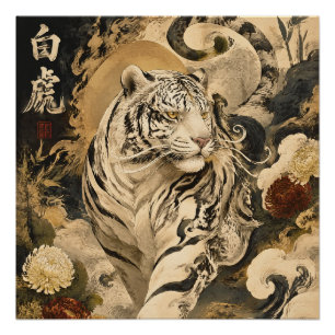 Póster Arte do Guardião do Tigre Branco Mitologia Japon