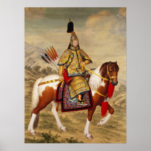 Poster Arte do Imperador Chinês Vintage em Armadura Doura