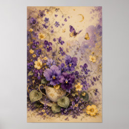 POSTER ARTE DO JARDIM DE CHÁ VIOLETA ILUMINADO PELA LUA
