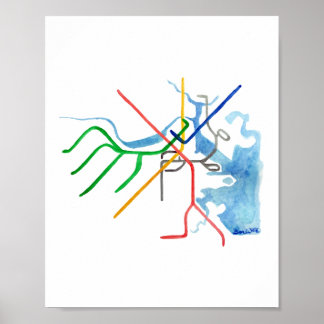 Poster Arte do Mapa da Linha T de Boston