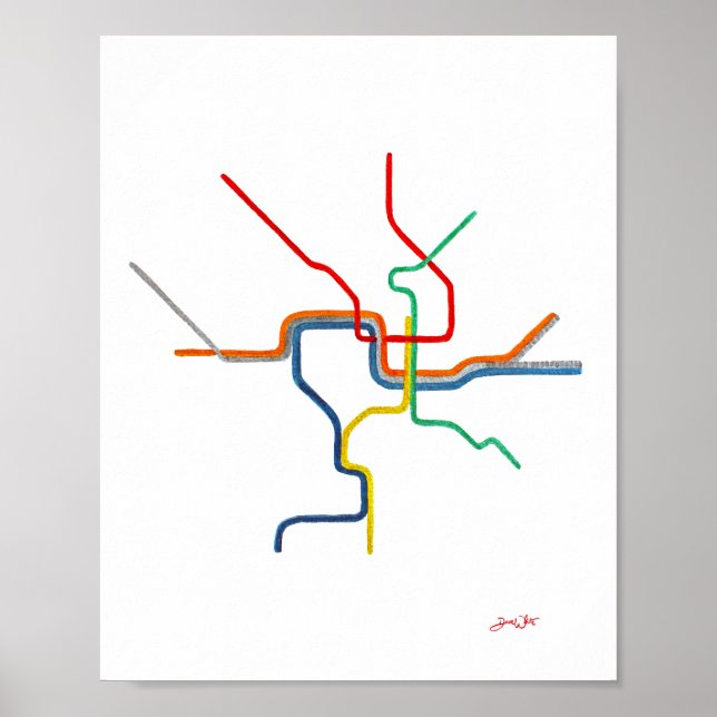 Poster Arte do Mapa do Metrô de Washington DC (Frente)