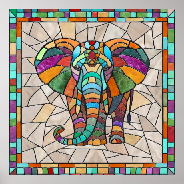 Poster Arte do mosaico do Elefante Corajoso (Frente)