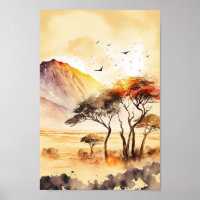 Arte do Muro de Safari Sunset Africano