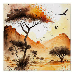 Póster Arte do Muro de Safari Sunset Africano
