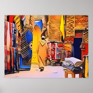 Poster Arte do Muro de Souk marroquino vibrante, Market S
