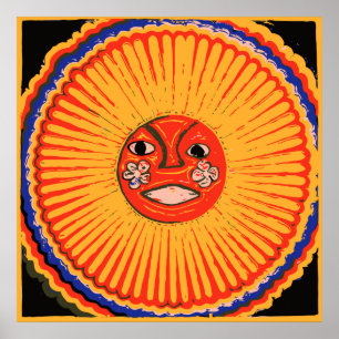 Póster Arte do nativo americano de Huichol, o sol