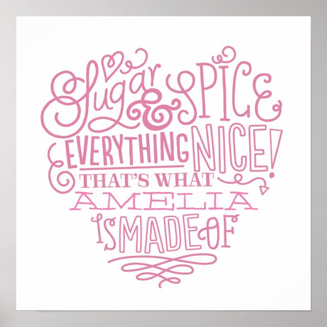 Póster Arte do nome da criança de açúcar e especiarias (Frente)