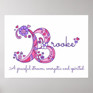 Poster Arte do nome de Brooke B iniciais rabiscadas signi