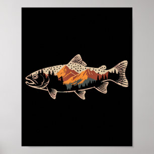 Poster Arte do Pescador Montanha Estrela Peixe B Pesca Ho