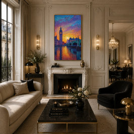Poster Arte do pôr do sol da Grande Londres em Pontilhism
