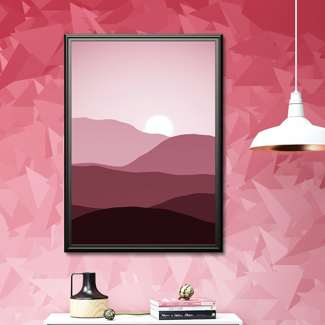 Poster Arte do pôr do sol das Montanhas Rosa Malva Escuro (Criador carregado)