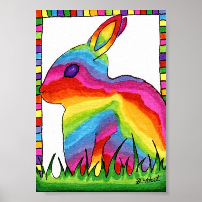 Póster Arte do Rainbow Bunny Rabbit Mini Folk (Frente)