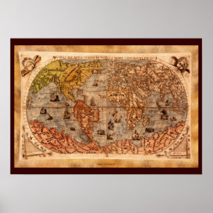 Póster Arte do século XV do mapa de Velho Mundo