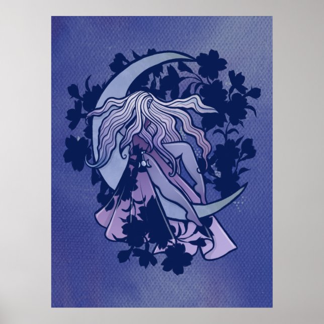 Poster Arte do Símbolo da Tríplice Lua da Deusa Roxa Wicc (Frente)