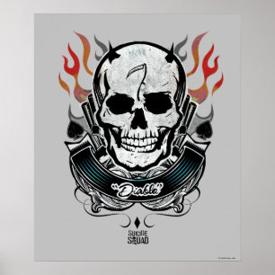 Póster Arte do tatuagem do crânio & das chamas do pelot