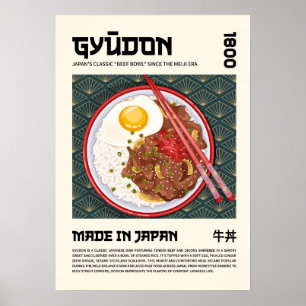 Poster Arte do Tazón de Carne Japonesa Tradicional Gyudon