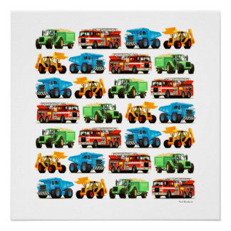 Póster Arte do Trator de Bombeiros de Caminhão Digger do 